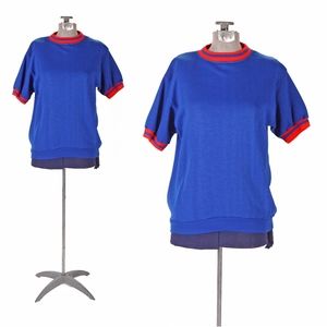 1950s Royal Blue Ringer Neck Sweatshirt Shirt